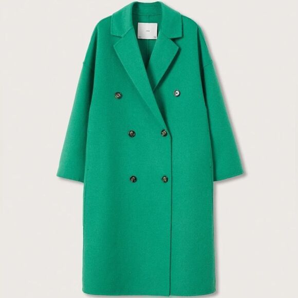 Mango Handmade Wool Blend Coat Green - Picture 2 of 9